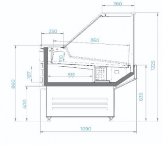 Холодильная витрина Cryspi Magnum Quadro SN 1250 без боковин (встроенный холод)